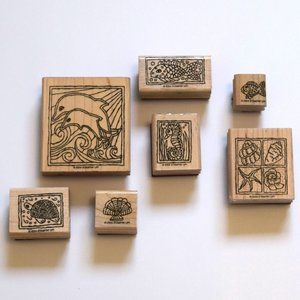 Stampin Up Set of 7 Rubber and Wood Seal Life Ocean Marine Stamps